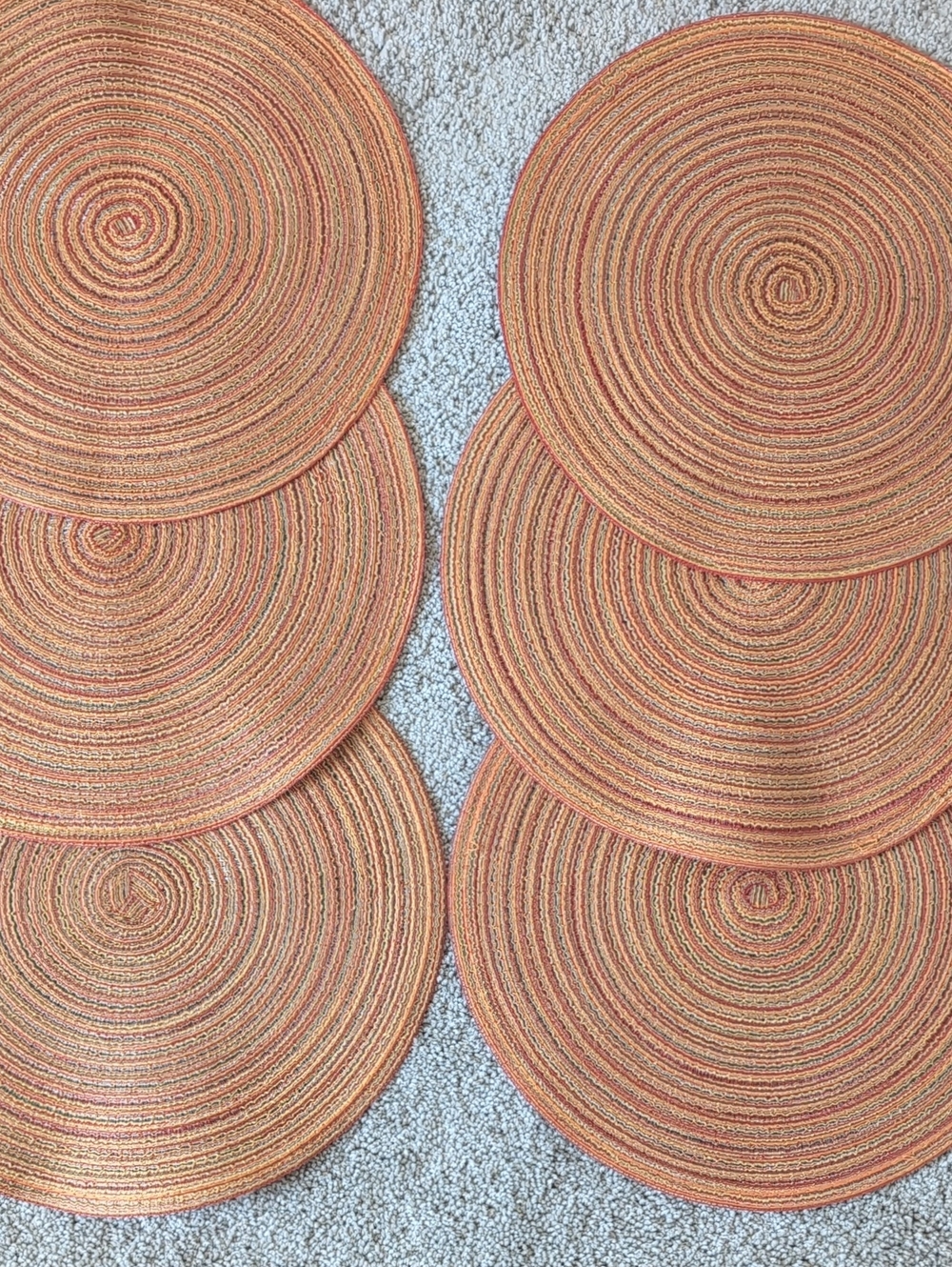 Set of 6 Round Woven Placements in Warm Orange-Tan